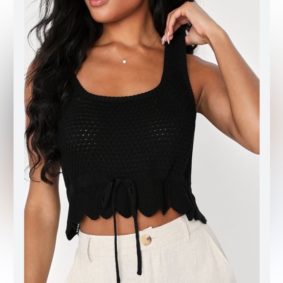 Lulus Tops - Lulu’s Total Frill Black Knit crochet Drawstring Sweater Tank size XS